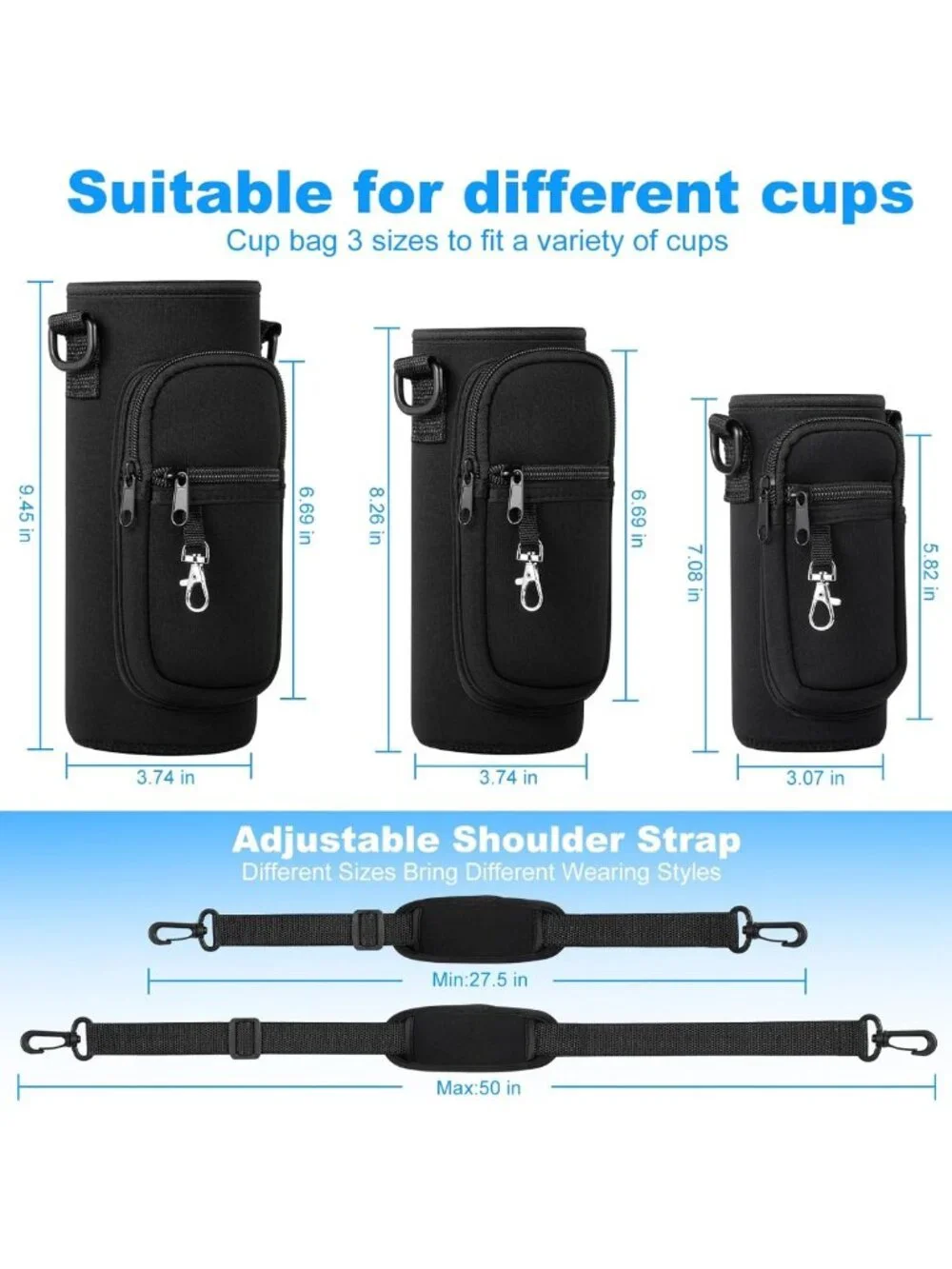 Water Bottle Holder with Strap for 32oz 40oz Hydroflask, Sling Bag with Phone